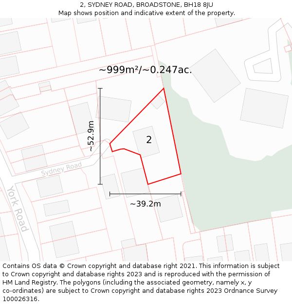 2, SYDNEY ROAD, BROADSTONE, BH18 8JU: Plot and title map