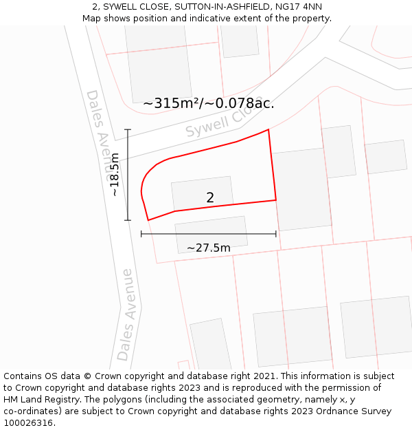 2, SYWELL CLOSE, SUTTON-IN-ASHFIELD, NG17 4NN: Plot and title map