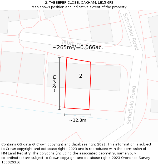 2, TABBERER CLOSE, OAKHAM, LE15 6FS: Plot and title map