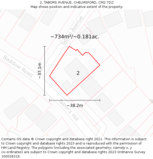 2, TABORS AVENUE, CHELMSFORD, CM2 7DZ: Plot and title map