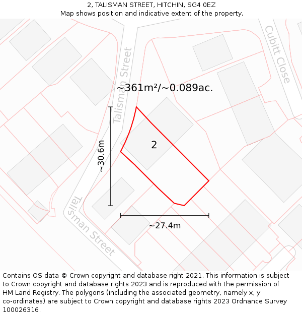 2, TALISMAN STREET, HITCHIN, SG4 0EZ: Plot and title map