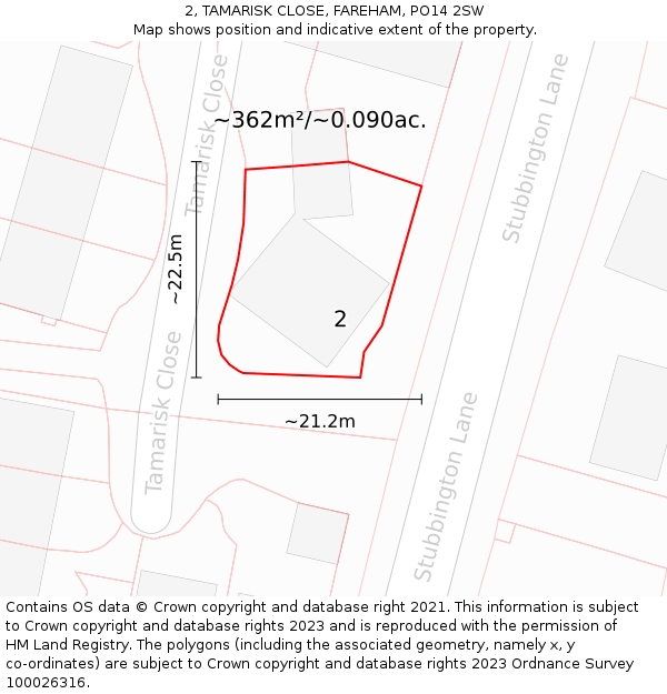 2, TAMARISK CLOSE, FAREHAM, PO14 2SW: Plot and title map