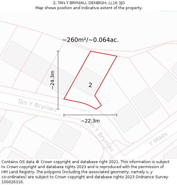 2, TAN Y BRYNIAU, DENBIGH, LL16 3JG: Plot and title map