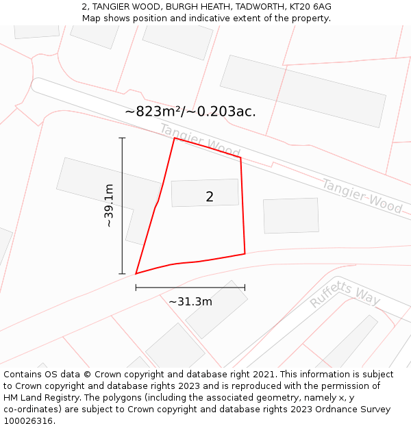 2, TANGIER WOOD, BURGH HEATH, TADWORTH, KT20 6AG: Plot and title map