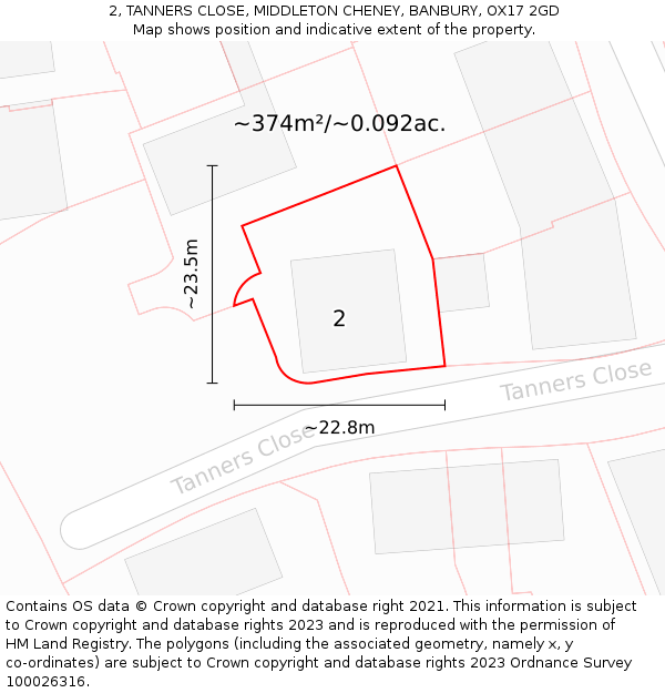 2, TANNERS CLOSE, MIDDLETON CHENEY, BANBURY, OX17 2GD: Plot and title map