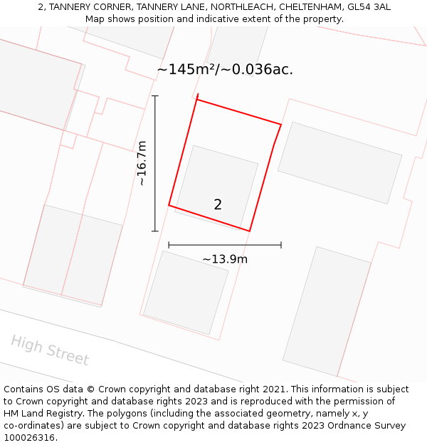 2, TANNERY CORNER, TANNERY LANE, NORTHLEACH, CHELTENHAM, GL54 3AL: Plot and title map