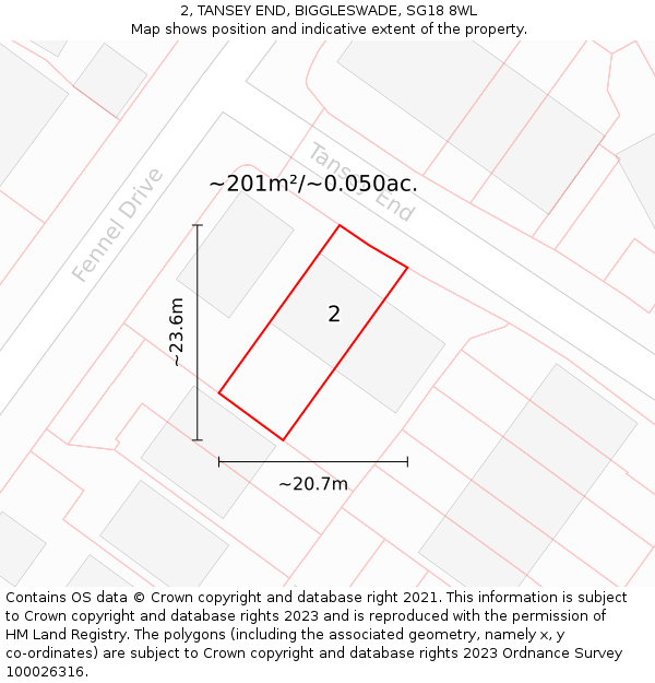 2, TANSEY END, BIGGLESWADE, SG18 8WL: Plot and title map