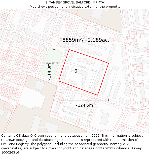 2, TANSEY GROVE, SALFORD, M7 4TA: Plot and title map
