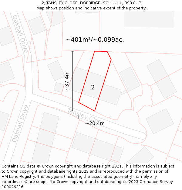 2, TANSLEY CLOSE, DORRIDGE, SOLIHULL, B93 8UB: Plot and title map