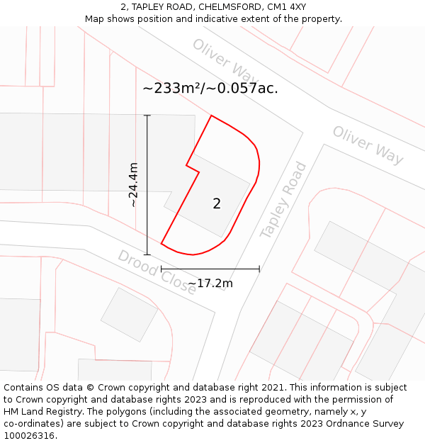 2, TAPLEY ROAD, CHELMSFORD, CM1 4XY: Plot and title map