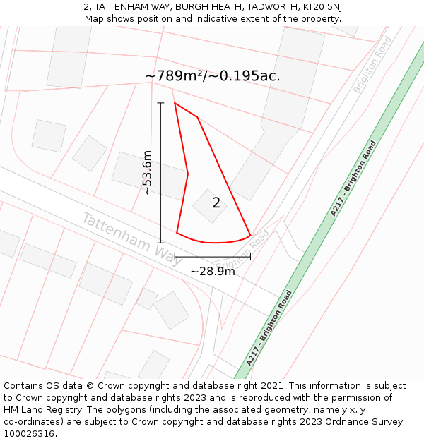 2, TATTENHAM WAY, BURGH HEATH, TADWORTH, KT20 5NJ: Plot and title map