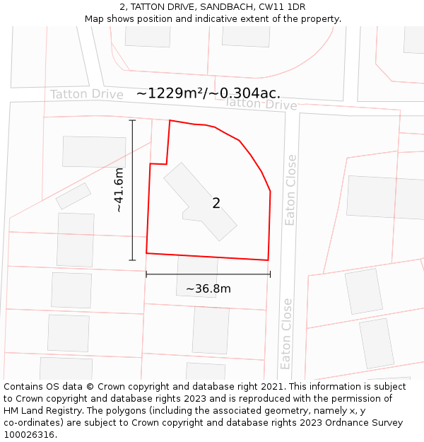 2, TATTON DRIVE, SANDBACH, CW11 1DR: Plot and title map