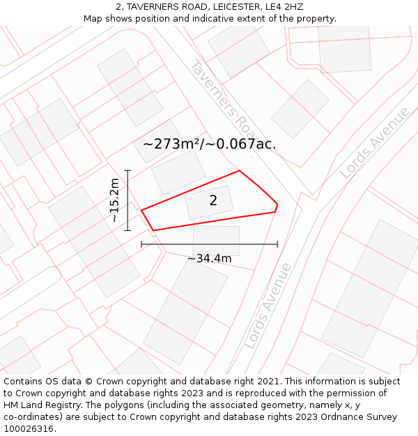 2, TAVERNERS ROAD, LEICESTER, LE4 2HZ: Plot and title map