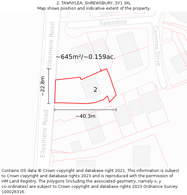 2, TAWNYLEA, SHREWSBURY, SY1 3XL: Plot and title map