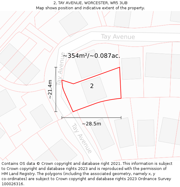 2, TAY AVENUE, WORCESTER, WR5 3UB: Plot and title map