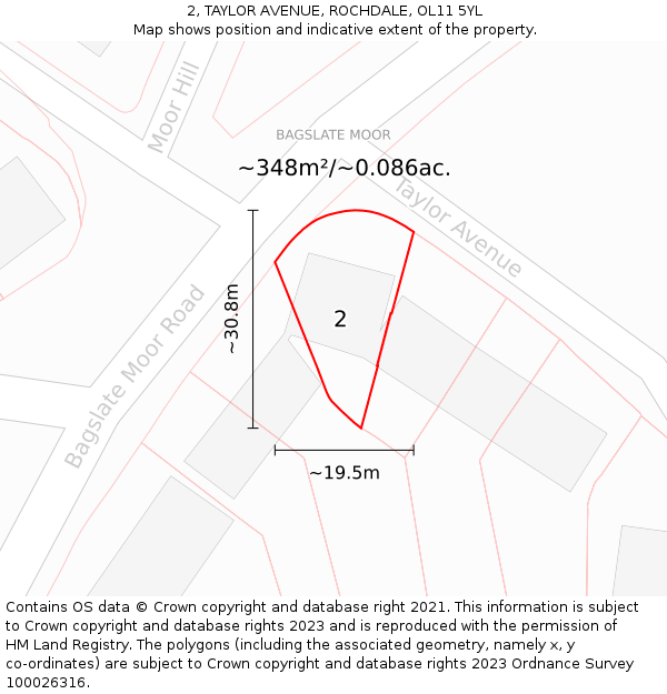 2, TAYLOR AVENUE, ROCHDALE, OL11 5YL: Plot and title map