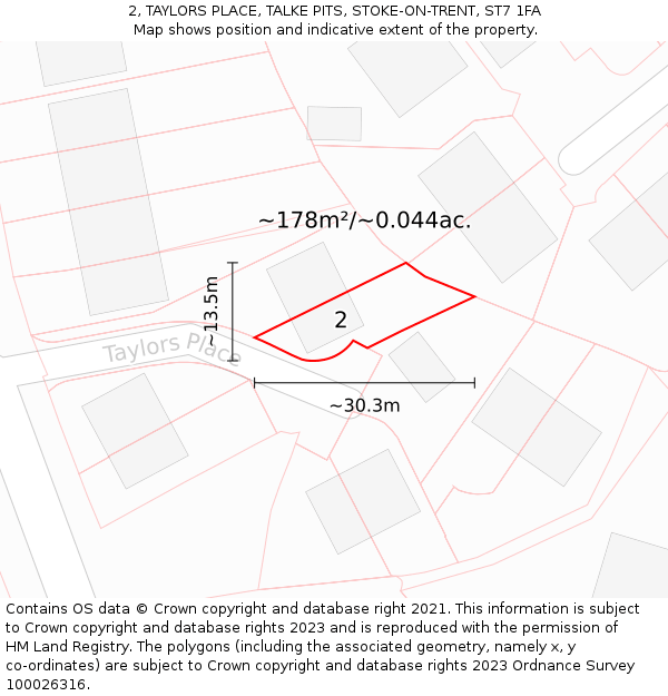 2, TAYLORS PLACE, TALKE PITS, STOKE-ON-TRENT, ST7 1FA: Plot and title map