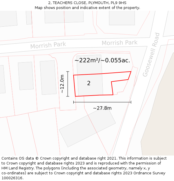 2, TEACHERS CLOSE, PLYMOUTH, PL9 9HS: Plot and title map