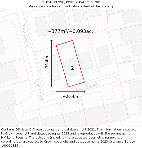 2, TEAL CLOSE, PORTHCAWL, CF36 3RE: Plot and title map