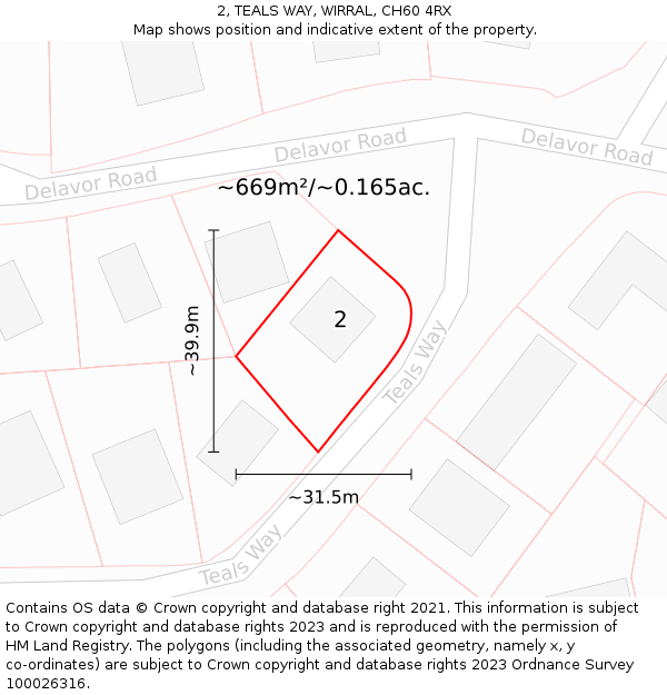 2, TEALS WAY, WIRRAL, CH60 4RX: Plot and title map