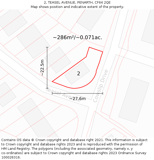 2, TEASEL AVENUE, PENARTH, CF64 2QE: Plot and title map