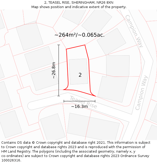 2, TEASEL RISE, SHERINGHAM, NR26 8XN: Plot and title map