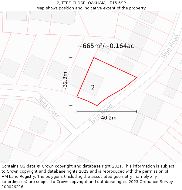 2, TEES CLOSE, OAKHAM, LE15 6SP: Plot and title map