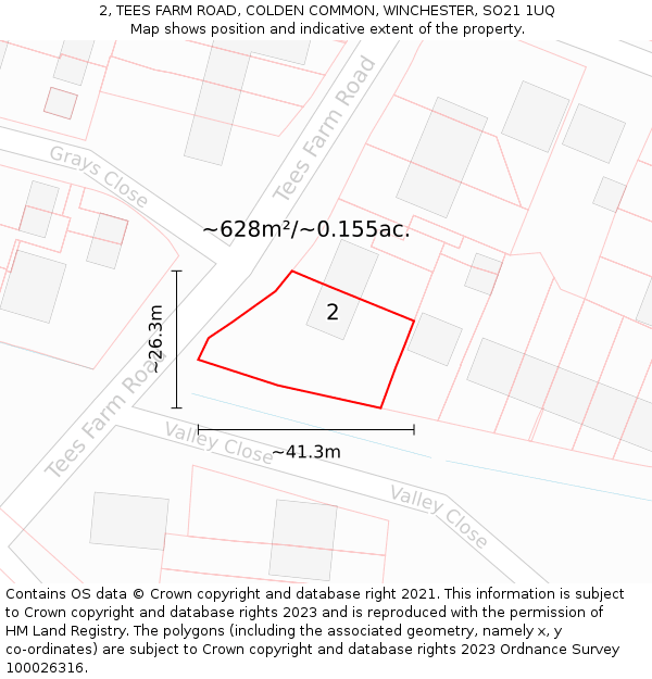 2, TEES FARM ROAD, COLDEN COMMON, WINCHESTER, SO21 1UQ: Plot and title map