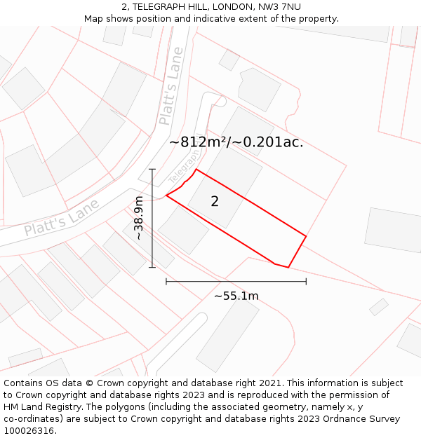 2, TELEGRAPH HILL, LONDON, NW3 7NU: Plot and title map