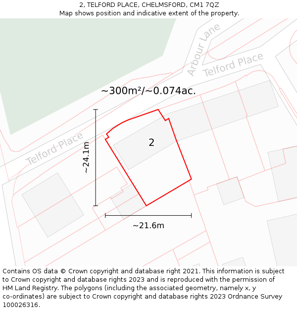 2, TELFORD PLACE, CHELMSFORD, CM1 7QZ: Plot and title map