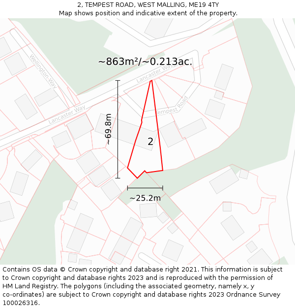 2, TEMPEST ROAD, WEST MALLING, ME19 4TY: Plot and title map