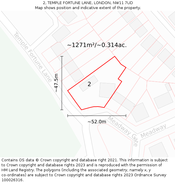 2, TEMPLE FORTUNE LANE, LONDON, NW11 7UD: Plot and title map