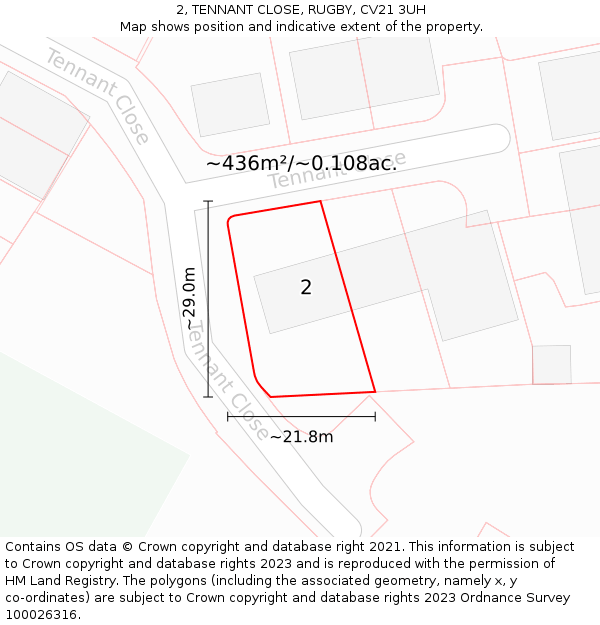 2, TENNANT CLOSE, RUGBY, CV21 3UH: Plot and title map