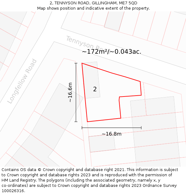 2, TENNYSON ROAD, GILLINGHAM, ME7 5QD: Plot and title map