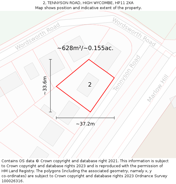 2, TENNYSON ROAD, HIGH WYCOMBE, HP11 2XA: Plot and title map