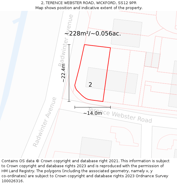 2, TERENCE WEBSTER ROAD, WICKFORD, SS12 9PR: Plot and title map