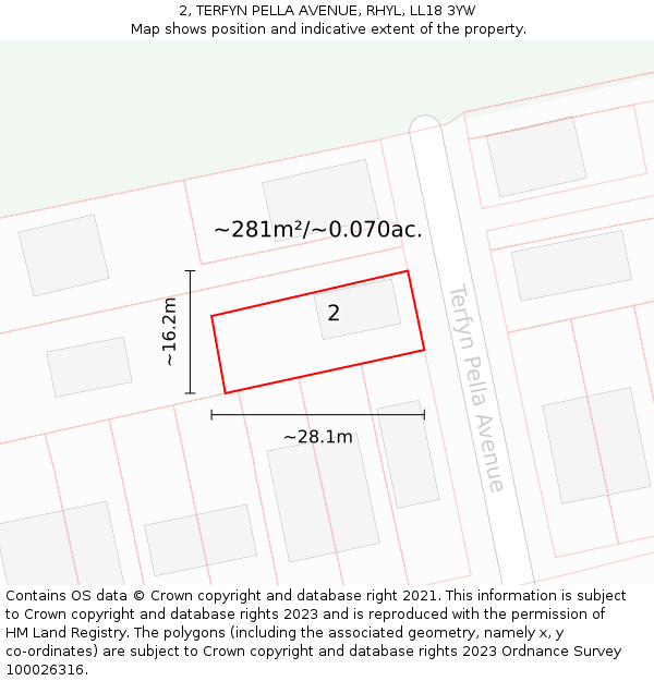 2, TERFYN PELLA AVENUE, RHYL, LL18 3YW: Plot and title map