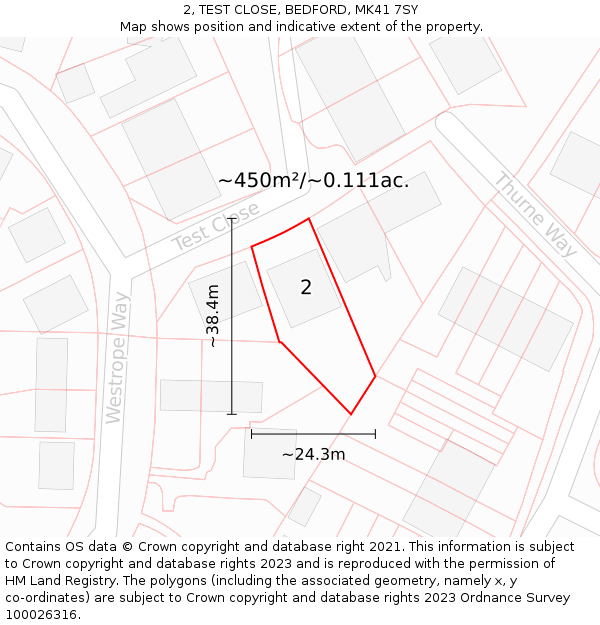 2, TEST CLOSE, BEDFORD, MK41 7SY: Plot and title map