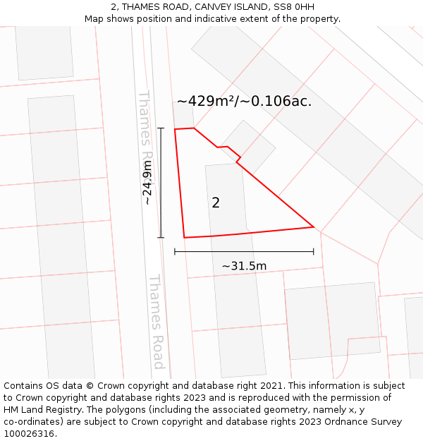 2, THAMES ROAD, CANVEY ISLAND, SS8 0HH: Plot and title map