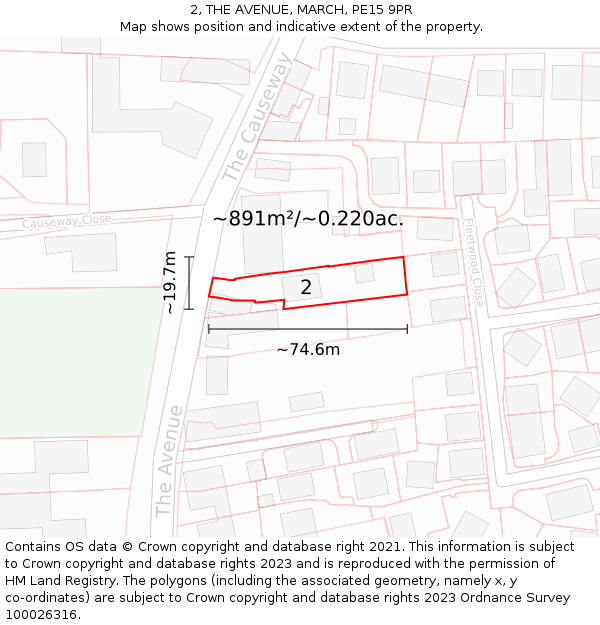 2, THE AVENUE, MARCH, PE15 9PR: Plot and title map