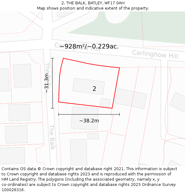 2, THE BALK, BATLEY, WF17 0AH: Plot and title map