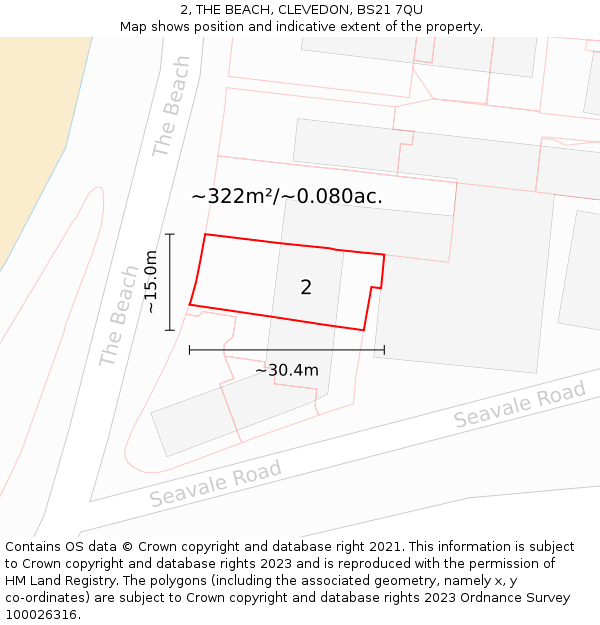 2, THE BEACH, CLEVEDON, BS21 7QU: Plot and title map