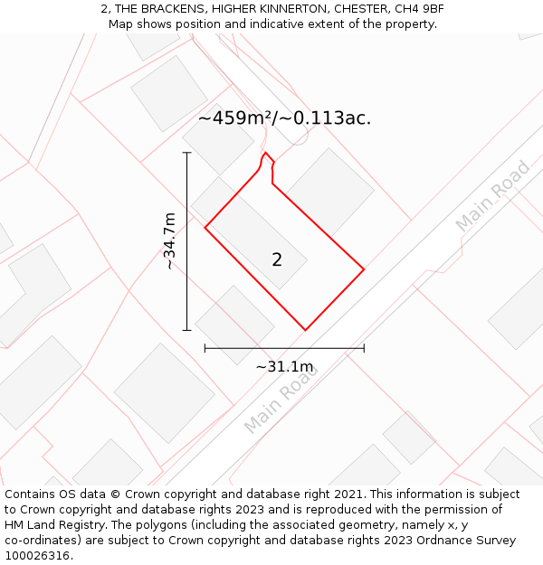 2, THE BRACKENS, HIGHER KINNERTON, CHESTER, CH4 9BF: Plot and title map