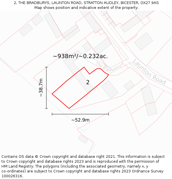 2, THE BRADBURYS, LAUNTON ROAD, STRATTON AUDLEY, BICESTER, OX27 9AS: Plot and title map