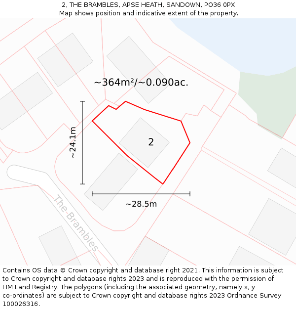 2, THE BRAMBLES, APSE HEATH, SANDOWN, PO36 0PX: Plot and title map