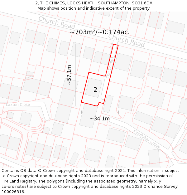 2, THE CHIMES, LOCKS HEATH, SOUTHAMPTON, SO31 6DA: Plot and title map