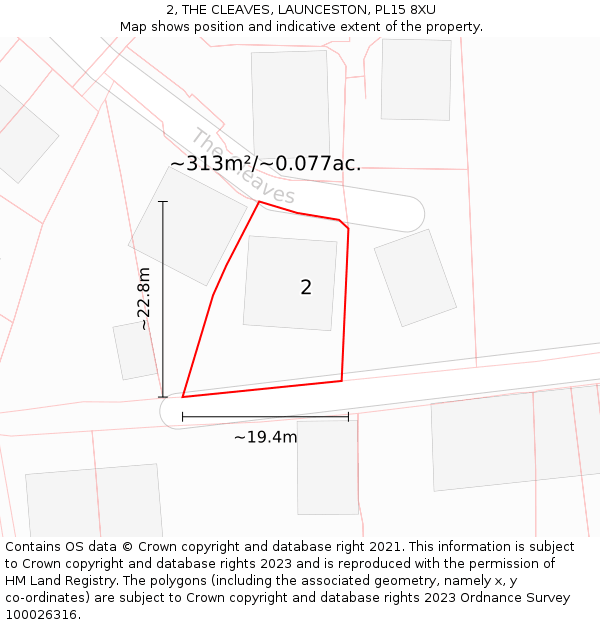 2, THE CLEAVES, LAUNCESTON, PL15 8XU: Plot and title map