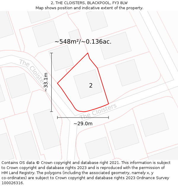2, THE CLOISTERS, BLACKPOOL, FY3 8LW: Plot and title map