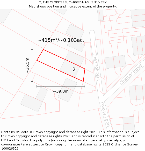 2, THE CLOISTERS, CHIPPENHAM, SN15 2RX: Plot and title map