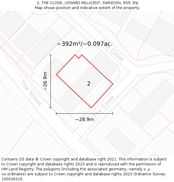 2, THE CLOSE, LYDIARD MILLICENT, SWINDON, SN5 3NJ: Plot and title map